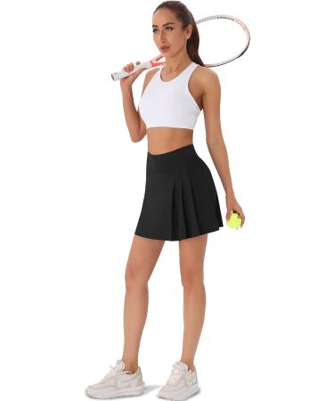 PERSIT Women's High Waisted Pleated Tennis Skirt with Pockets and Shorts - Large Black - Buy Online on SooperMarket.com