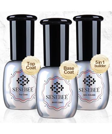15ml Gel Top Coat and Base Coat Set No Wipe Top Coat Base Coat Soak Off Set LED Lamp Dry Clear Shine Gloss Mirror Long Lasting Nail Art Gel Polish Resin Tested Formul (5in1 Builder)
