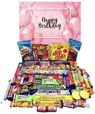Happy Birthday Pink Pick Mix Ultimate Retro Sweets Box Sweet Candy Hamper Over 60 Sweets 70s 80s nostalgia gift present - Buy Online on SooperMarket.com