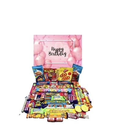 Happy Birthday Pink Pick Mix Ultimate Retro Sweets Box Sweet Candy Hamper Over 60 Sweets 70s 80s nostalgia gift present