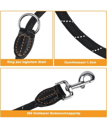 Toivize Adjustable Dog Leash for Large Dogs - 3m Nylon with Reflective Stripes 2 Carabiner Hooks & 3 Rings - Durable & Stylish Black - Buy Online on SooperMarket.com