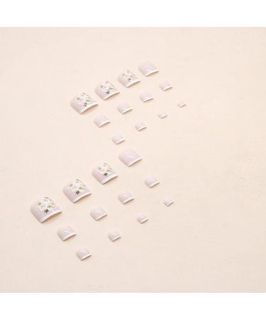 24Pcs French Square False Toenails Glossy Press on Toenails White Flowers Stick on Toenails Short Acrylic Full Cover Artificial Summer Fake Toenails for Women and Girls Daily Decorations Flowers Toenails - Buy Online on SooperMarket.com