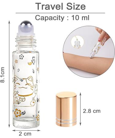 Alledomain 10Pcs 10ml Essential Oils Roller Bottles Clear Glass Roll on Bottles with Lucky Cat Pattern & Stainless Steel Rollers & Gold Cap for Aromatherapy - Include 12 Labels Dropper & Opener Golden - Buy Online on SooperMarket.com