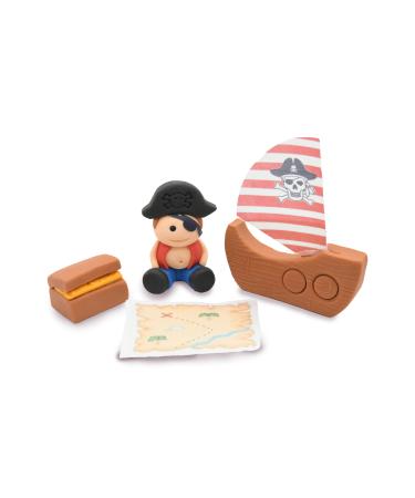 4x Edible Pirate Cake Toppers Set - Handmade Icing Fondant Pirate Ship Bag Map Birthday Baby Showers Cupcake Decor Supplies Comes with an Edible Glue