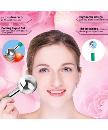 Stainless Steel Ice Roller Massager for Face, Neck & Eyes | Green Globes for Face | Dark Circles, Puffiness, Wrinkles, Collagen Boost - Innovative Skin Care Tool - Buy Online on SooperMarket.com