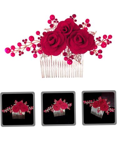 PLAFOPE Rose Hair Comb Hair Jewelry Comb Female Insert Comb Bridesmaid Hair Comb Rose Head Decor Hair Comb Clip Wedding Hair Comb Wedding Ceremony Decorations Hair Accessories Red Cloth - Buy Online on SooperMarket.com