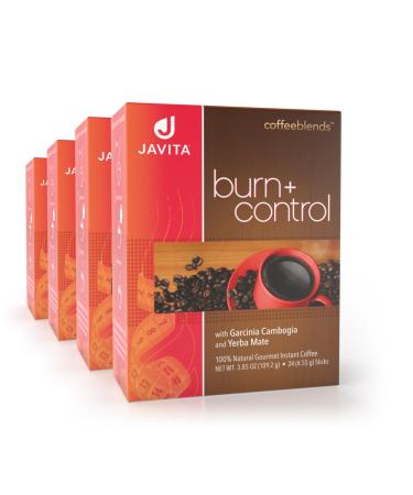 Javita Burn + Control Premium Arabica Robusta Instant Coffee Garcinia Cambogia & Yerba Mate to Help Support Healthy Weight Slimming Coffee with Help of Exercise Dieters Drink 4 boxes: 96 (4.55g) serv.