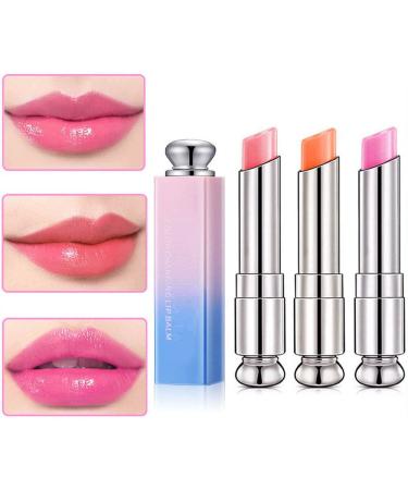 evpct 3Pcs Peach Strawberry Orange Color Changing Change Lipstick Lip Balm Set for Women Korean Magic Lipstick Color Change Changing Lip Tint Tinted Stain Balm Long Lasting Waterproof Crystal Lipstick 3 Count (Pack of 1)...