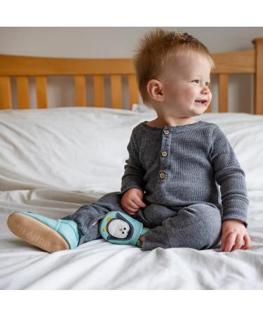 Dotty Fish Soft Leather Baby Shoes for Boys | Non Slip Toddler Shoes with Cute Penguin Design | 3-4 Years Minty Blue - Buy Online on SooperMarket.com