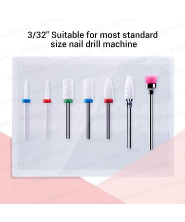 MELODYSUSIE Nail Drill Bits Set - Professional Ceramic Safety 3/32 Bits for Acrylic and Gel Nails - 7pcs Set for Precise Filing and Cuticle Removal - Buy Online on SooperMarket.com
