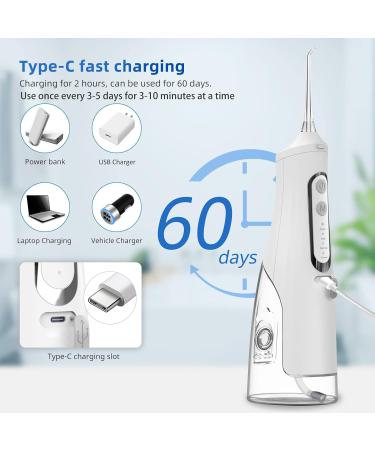 Cordless Water Flosser - 4 Modes, 4 Nozzles, 310ml Capacity, USB Charging, IPX7 Waterproof, Travel-friendly (White) - Buy Online on SooperMarket.com