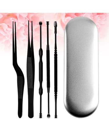 Healeved 6pcs Stainless Steel Wax Removal Kit with Padded Tools - Earwax Removal for Adults - Safe and Efficient Cleaning - Silver/Black - 14.2x1cm - Buy Online on SooperMarket.com