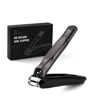FERYES 3-in-1 Fingernail Clipper with No-Splash Nail Catcher and Metal Storage Box - Toenail Clipper with Nail File for Men & Women Black