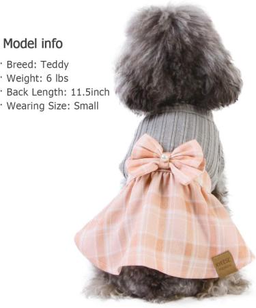 KYEESE Pink Plaid Dog Dress with Bowtie - Small Dog/Cat Sweater Dress - Buy Online on SooperMarket.com