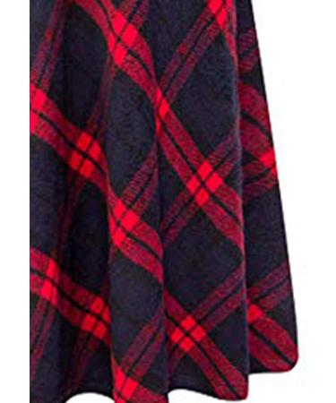 Sanahy Women's Plaid Wool Maxi Skirt - XL Red | High Elastic Waist A-line Winter Flare Skirt with Pockets - Buy Online on SooperMarket.com