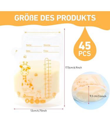 BPA-Free Breast Milk Storage Bags - 45 Pre-Sterilized 250ml Freezing Bags with Double Zipper | International Shipping Available - Buy Online on SooperMarket.com