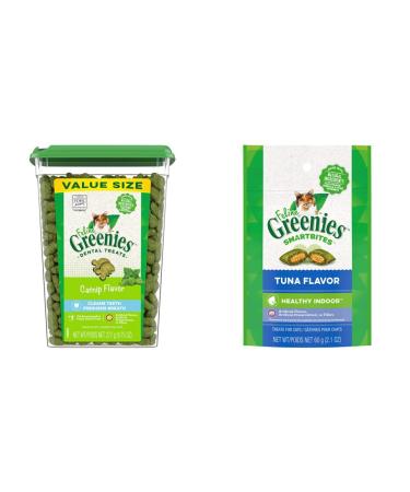 FELINE GREENIES Cat Treats Natural Dental Care (Catnip + Tuna Flavour) | Crunchy Texture & Smart Bites for Healthy Indoor Cats Cat Treats + Cat Treats Tuna Flavour 277 g (Pack of 1)