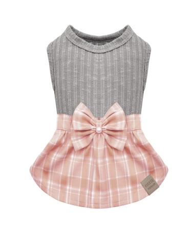 KYEESE Dog Dress Plaid with Bowtie Dog Sweater Dresses for Small Dogs Cat Dress Puppy Dress Dog Clothes Small(Pack of 1) 1#Bowtie (Pink Plaid)