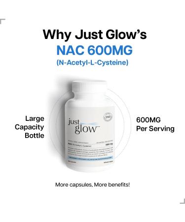 Just Glow NAC (N-Acetyl-L-Cysteine) 600mg - 250 Capsules | NAC Supplement | Pure NAC 600mg Capsule for Antioxidants | Maintenance of Good Health | Made in Canada | 250 Vegetable Capsules 250 count (Pack of 1) - Buy Online on SooperMarket.com