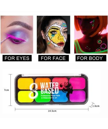 8 Colors Glow In The Dark Face & Body Paint - Neon Fluorescent Makeup for Halloween Parties & Costumes - Water Based UV Blacklight Paint - Buy Online on SooperMarket.com