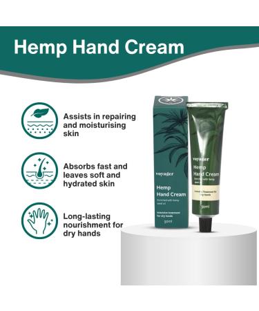 Voyager - Hemp Hand Cream - Enrich with Hemp Seed Oil Intensive Treatment for Dry Hands - With Moisturising Cocoa Butter & Hyaluronic Acid Promotes Healthier Softer Skin - 50ml - Buy Online on SooperMarket.com
