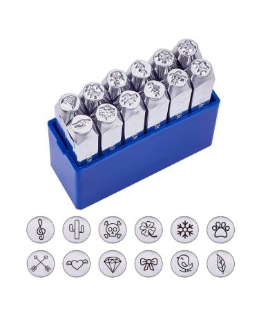 BENECREAT 12 Pack (6mm 1/4) Design Stamps Metal Punch Stamp (Nature Theme) Stamping Tool Case - Electroplated Hard Carbon Steel Tool to Stamp/Punch Metal Jewelry Leather Wood
