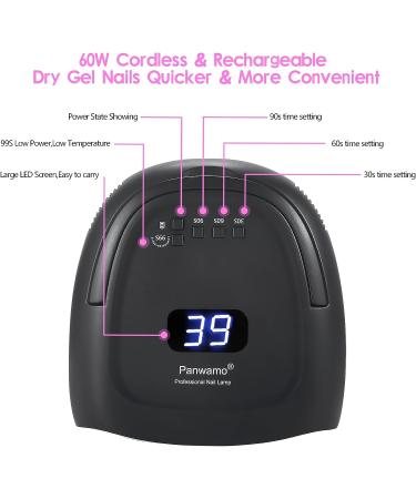 Rechargeable 60W Cordless UV Nail Lamp with 42 Red-Light Beads - Professional Gel Nail Light for Gel Polish | Automatic Sensor & Portable Nail Dryer | S20-Black - Buy Online on SooperMarket.com
