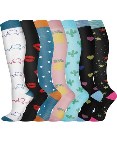 Pnosnesy Compression Socks (7 Pairs) for Men & Women 15-20 mmHg is Best for Athletics Running Flight Travel Support L-XL Multicoloured 12