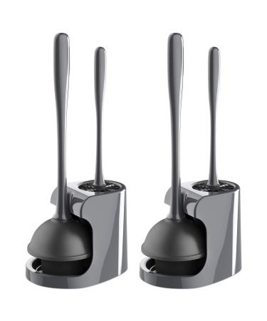 MR.SIGA Toilet Plunger and Bowl Brush Combo for Bathroom Cleaning, Gray, 2 Sets