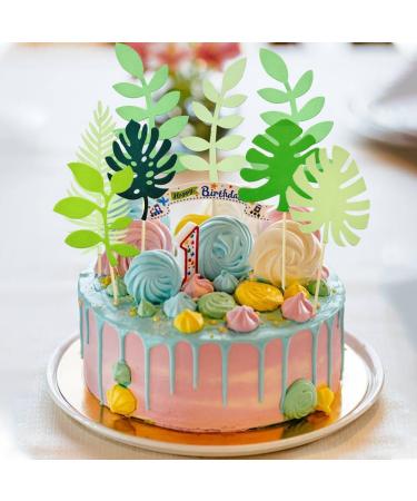 14 PCS Tropical Leaves Cake Topper Personalised Artificial Palm Leaves Glittery Tropical Jungle Cake Topper Tropical Party Jungle Hawii Summer Theme Birthday Party Supplies Cake Decorations - Buy Online on SooperMarket.com