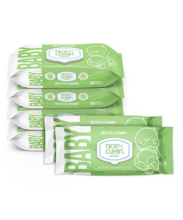 Nice 'N Clean Scented Baby Wipes | Made with Plant-Based Fibers | Green Tea Cucumber Scent | 64 Wipes (Pack of 6) 64 Count (Pack of 6)
