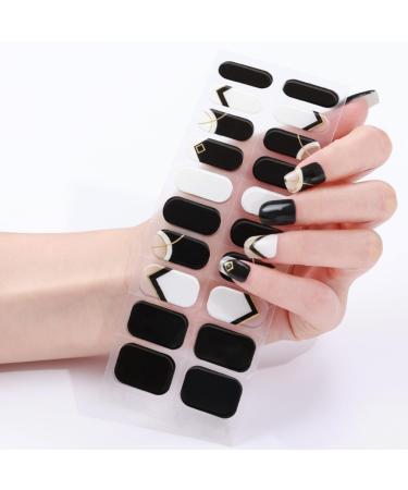 20Pcs Semi Cured Gel Nail Strips Black Self Adhesive Gel Nail Stickers Nail Wraps Gel Nail Strips Full Wraps Nail Art Stickers Gift with Nail File & Stick-UV/LED Lamp Required