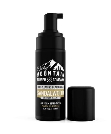 Rocky Mountain Barber Company Foaming Sandalwood Beard Wash With Sandalwood Essential Oil Vitamin B5 & Dead Sea Salt - 5 oz
