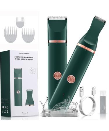 Bikini Trimmer for Women, YBLNTEK 2-in-1 Electric Razors for Women, Electric Lady Clipper Pubic Hair Groomer, Hair Removal Razor Body Trimmer for Women Arms,Legs and armpits, IPX7 Waterproof Wet/Dry Green