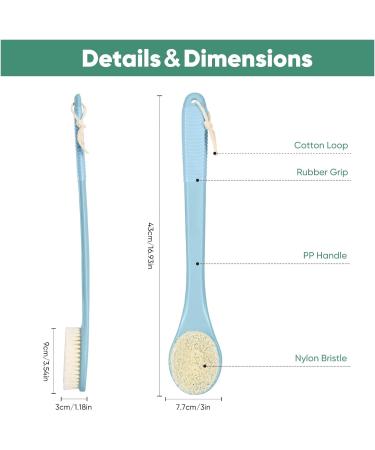 Long Handle Body Back Scrubber - Exfoliating Shower Brush Light Blue - Buy Online on SooperMarket.com
