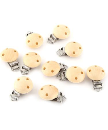 10Pcs Cute Round Wooden Baby Pacifier Clips - Natural Infant Nipple Clasps with 3 Holes | International Shipping - Buy Online on SooperMarket.com