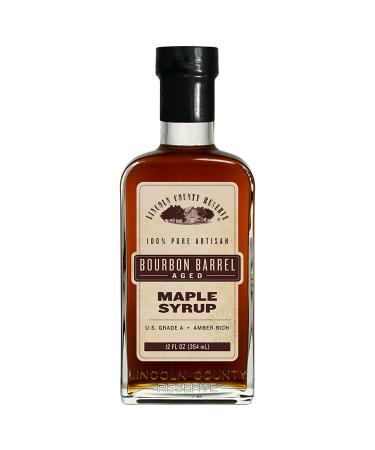 Lincoln County Reserve Bourbon Maple Syrup - Made in USA Bourbon Barrel Aged Maple Syrup. Grade A Amber Rich Taste in Sustainable 12oz Glass Bottle. Gluten Free Maple Syrup for Pancakes and Waffles Bourbon Barrel Aged 12 Ounce 1 pack