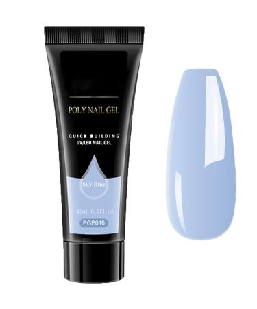 Nail Extension Gel Nail Builder 15ml Cinnamon Poly Gel False Nail Gels Nail Extension Nude Pink Nail Gel Enhancement Crystal Polygel for Beginners Nail Art French Manicure Women (Sky blue)