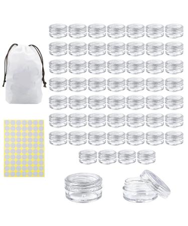 55Pcs 5 Grams Sample Containers with Lids and Labels, Small Little Mini Tiny Containers, Clear Acrylic Plastic Sample Jars for Cosmetic, Creams, Makeup, Nails, 5g/5ml Empty Round Sample Containers