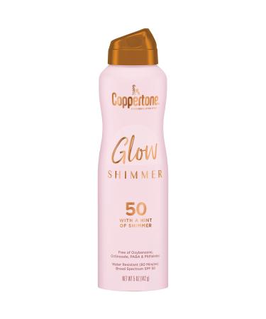 Coppertone Glow with Shimmer Sunscreen Spray SPF 50, Water Resistant Spray Sunscreen, Broad Spectrum SPF 50 Sunscreen Spray, 5 Oz Spray 5 Ounce (Pack of 1)