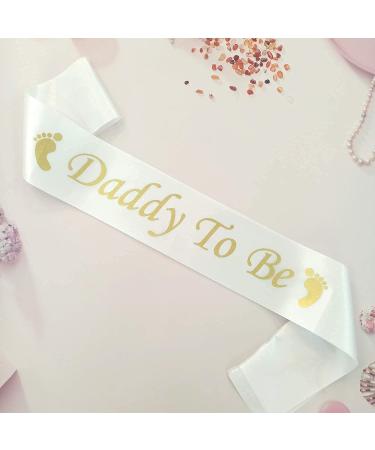 Dad To Be Gender Reveal Father To BeDaddy to Be Sash - Classy Baby Shower Sash For Dad To Be (White w/Gold Lettering)