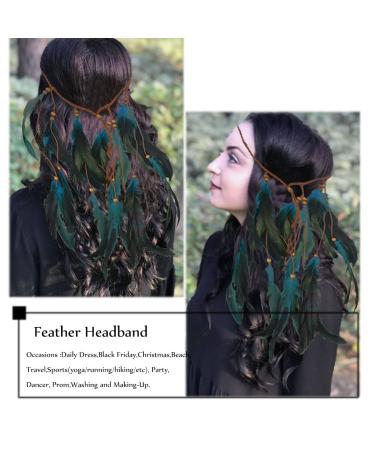 CAKURE Boho Feather Headband - Handmade Indian Gypsy Costume Hair Accessories in Blue - Hippie Festival Headdress (Type A) - Buy Online on SooperMarket.com