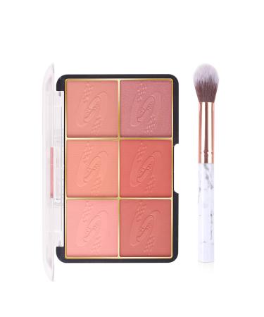 Yeweian 6 Colors Face Blush Palette  Matte Mineral Blush Powder for Cheek Lip and Eye Bright Shimmer Face Blush  Contour and Highlight Blush Makeup Palette with A Blush Brush (Set 01)