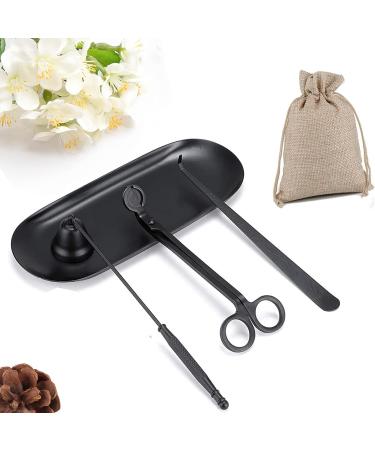 Qeeheng Cerzendochschneide set 4-in-1 candle accessories set candle cutter tool set candlestick set candle extinguisher wick trimmer set with tablet stainless steel cant-care tool candle extinguishing stab set (black)