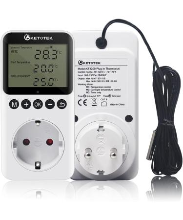 Ketotek Digital Thermostat Socket Timer - 230V Temperature Controller for Greenhouse & Terrarium | KT3200 - Buy Online on SooperMarket.com