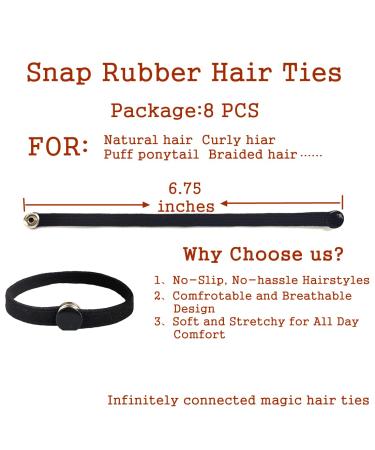 MILAMIYA High Elasticity Snap Hair Ties for Thick & Curly Hair | Connectable Hair Rope | No Slip Adjustable Hairband for Puff Ponytail - 8PCS, Black - Buy Online on SooperMarket.com