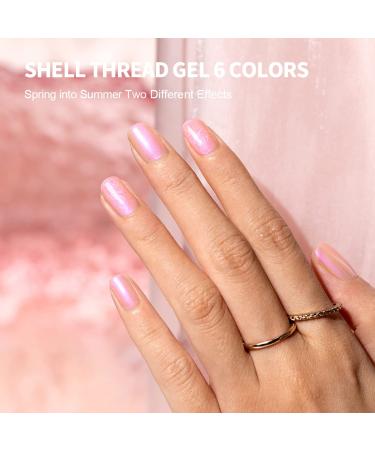 RARJSM Mermaid Pearl Gel Nail Polish - Glitter Pearlescent Shell, Soak Off LED UV Curing, DIY Manicure, Pink Beige/Blue Green/Purple Shimmer, Swirl Thread Effect - Mermaid Pearl Collection - Buy Online on SooperMarket.com