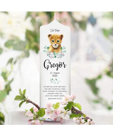Wall sticker loft baptismal candle with a baptismal saying motif with lion baby 25cm x 7cm personalized candle printed candle for baptism stumping cerema obstacle cords individual baptismal gift 25cm x 7cm