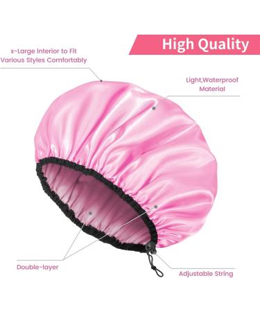 Auban Adjustable Reusable Extra Large Shower Cap - Waterproof Bathing Cap for Women - 3 Colors (Pink, Rose Red, Black) - Buy Online on SooperMarket.com
