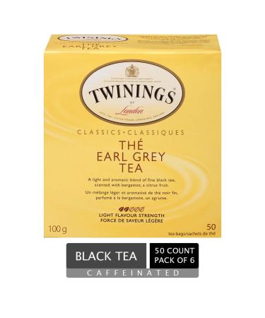 Twinings Classic Earl Grey Individually Wrapped Tea Bags | Caffeinated Black Tea Enhanced with Bergamot Citrus | 50 Count (Pack of 6) Earl Grey 50 Count (Pack of 6)
